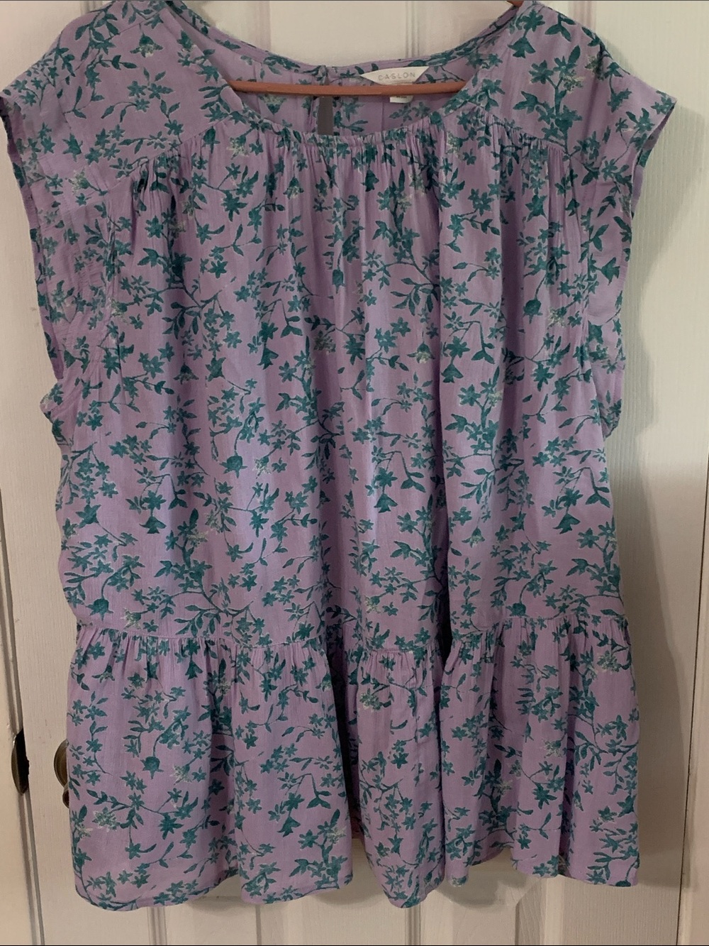 Caslon Lavender Top with Teal Floral Print